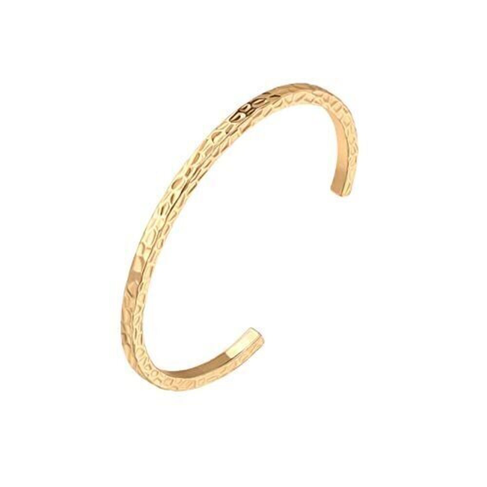 9760 Hammered Cuff Bangle Bracelet Dainty 18K Gold Open Arm Cuff Oval